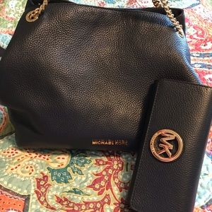 Michael Kors navy purse and wallet set